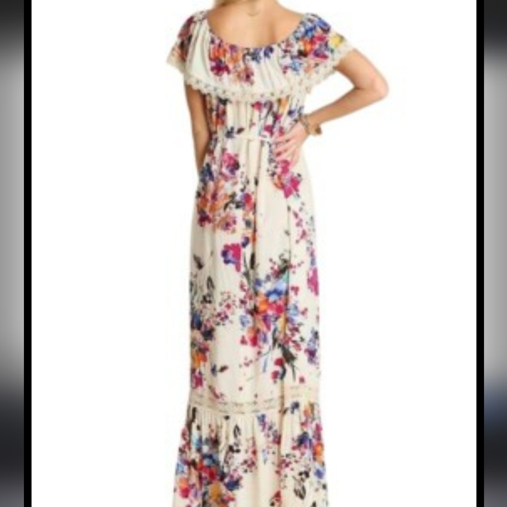 Umgee Cream Off The Shoulder Floral Lace Maxi Dress Sz M - Picture 2 of 6